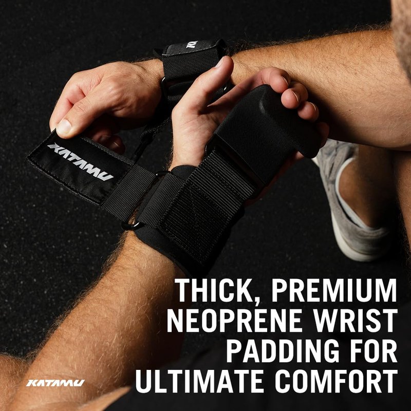 Katamu | Weight Lifting Hooks (Pair), Heavy Duty Power Wrist Straps Hand Grip Support For Deadlifts, Pull Ups, Shrugs - Gym Gloves For Men and Women