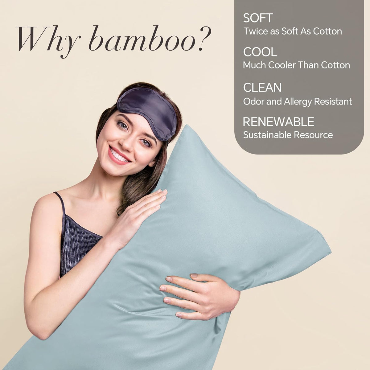 BEDELITE Cooling Pillow Cases - Silky Soft Bamboo Rayon Set of 2 | Standard Size 20"x26" in Haze Blue