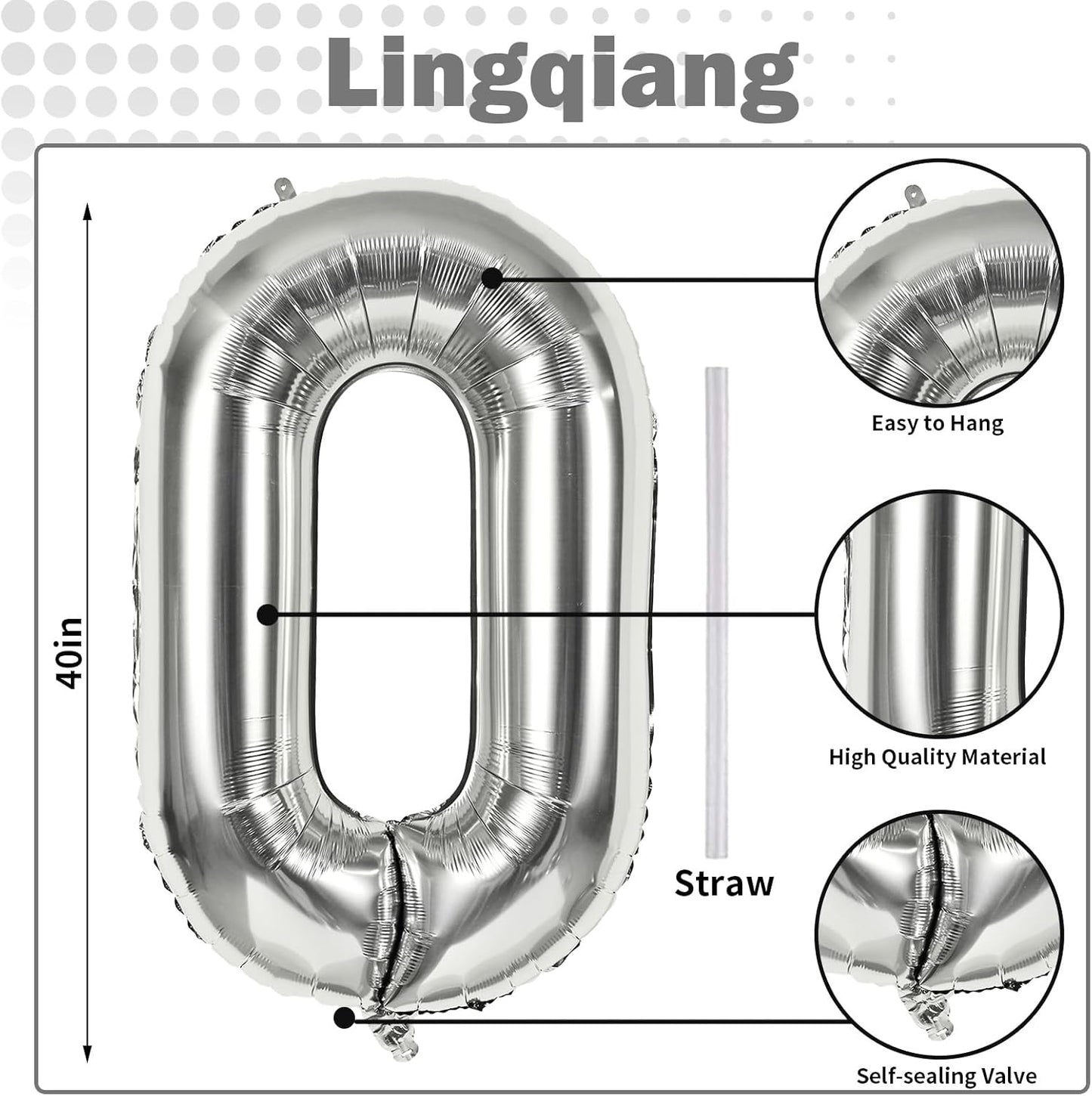 Skiennix 40-Inch Silver Foil Number 0 Balloon - Self-Inflating Giant Helium Decoration for Parties