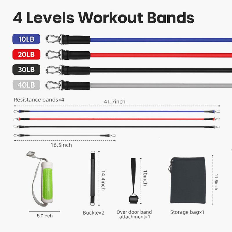 PushZone Resistance Bands Set, Smart Resistance Bands Set, Exercise Bands with Handles, Fitness Bands, Workout Bands with Door Anchor and Ankle Straps, Physical Therapy, Shape Body, Home Workout Set