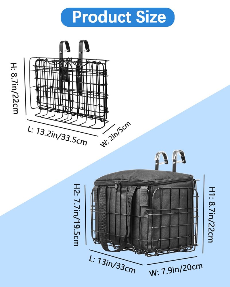 Zacro Metal Bike Basket Front Large Folding Ebike Bicycle Basket with Removable Liner Bag, Quick Release Design for Adult Women/Men Carrying Dogs, Pets, Fruit & Grocery