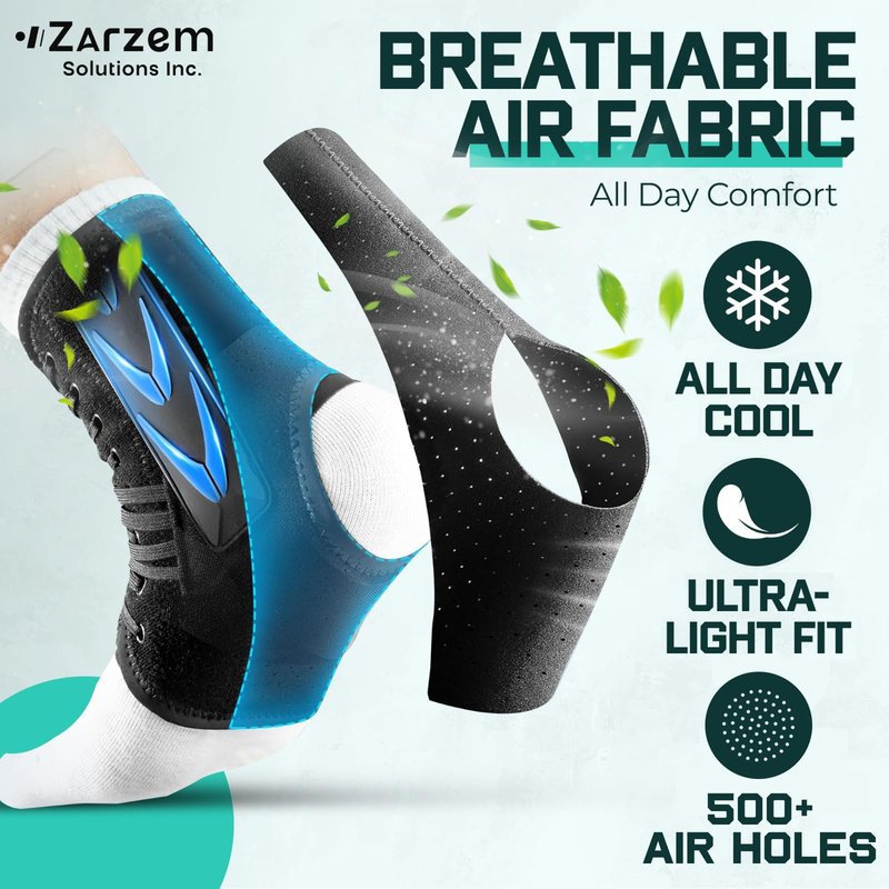 ZARZEM Lace-Up Ankle Brace for Sprained Ankle, Ankle Stabilizer with Side Support Pads, Breathable Ankle Support for Women & Men, Injury Recovery, Running & Sports L(13”-14”)