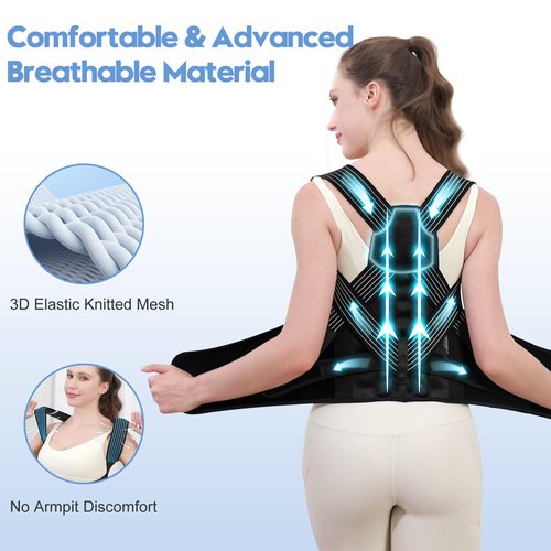 J.COXLOD Posture Corrector for Women and Men with Bionic System, Upgraded Back Brace, Adjustable Full Back Support, Shoulder Straightener, Neck, Upper and Lower Back Pain Relief M-Black-6