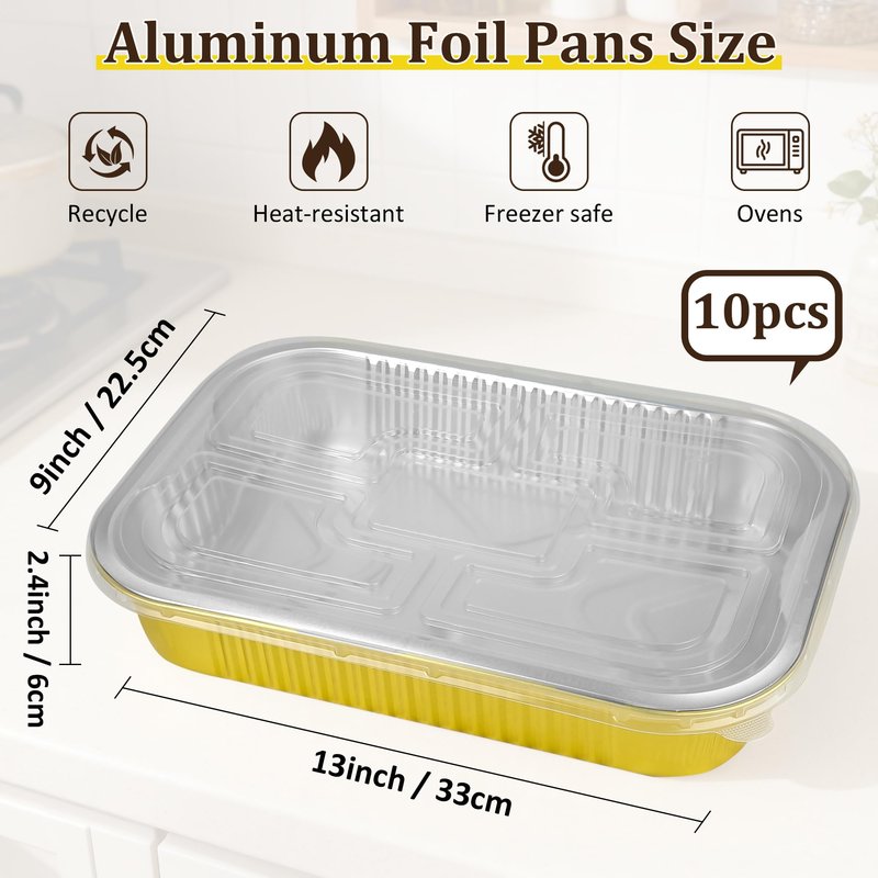 Axigundaone 10 Pcs Aluminum Pans with Lids 9 x 13In, Gold Disposable Aluminum Foil Baking Pan, Heavy Duty Foil Food Containers for Baking, Heating