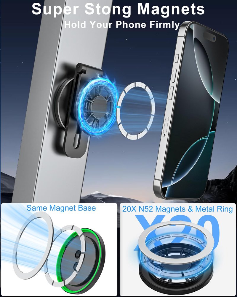 Kolasels Metal Magnetic Phone Mount for Golf Cart, Gym, Laptop, Fridge, EZGO, Club Car, Yamaha, Metal Surface, Magnet Phone Holder, Compatible with iPhone 16/15/14 Pro Max, Galaxy, 4-7" Phones