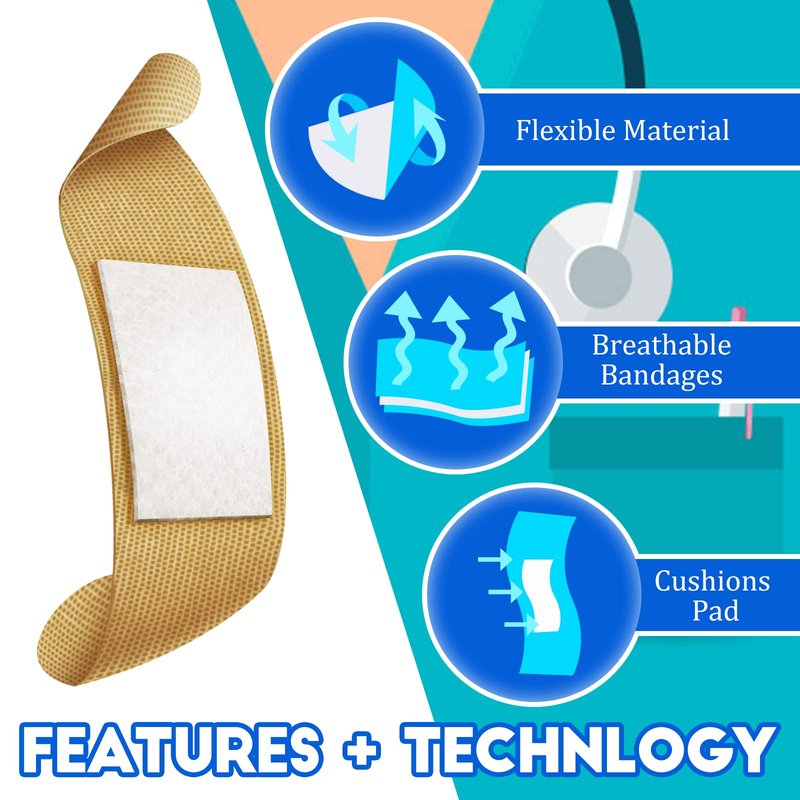 BBTO Assorted Styles Flexible Fabric Adhesive Bandages - Small Breathable Fingertip and Cloth Elastic Knuckle Bandages in Various Sizes for First Aid and Wound Care (180 Pcs)