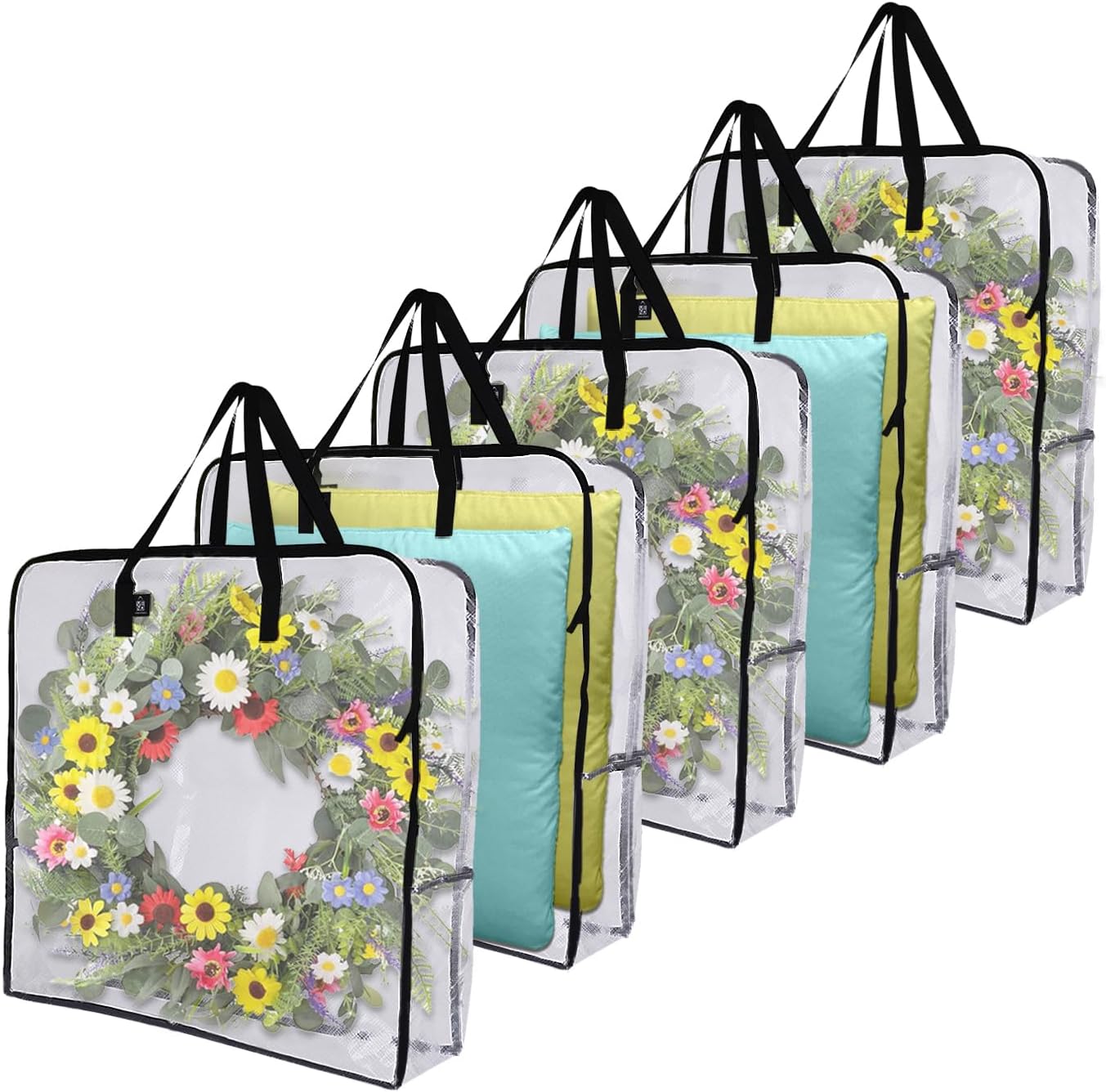VENO Clear Moving Bags - 5 Pack Heavy Duty Storage Totes for 30" Wreaths, Clothes & Bedding