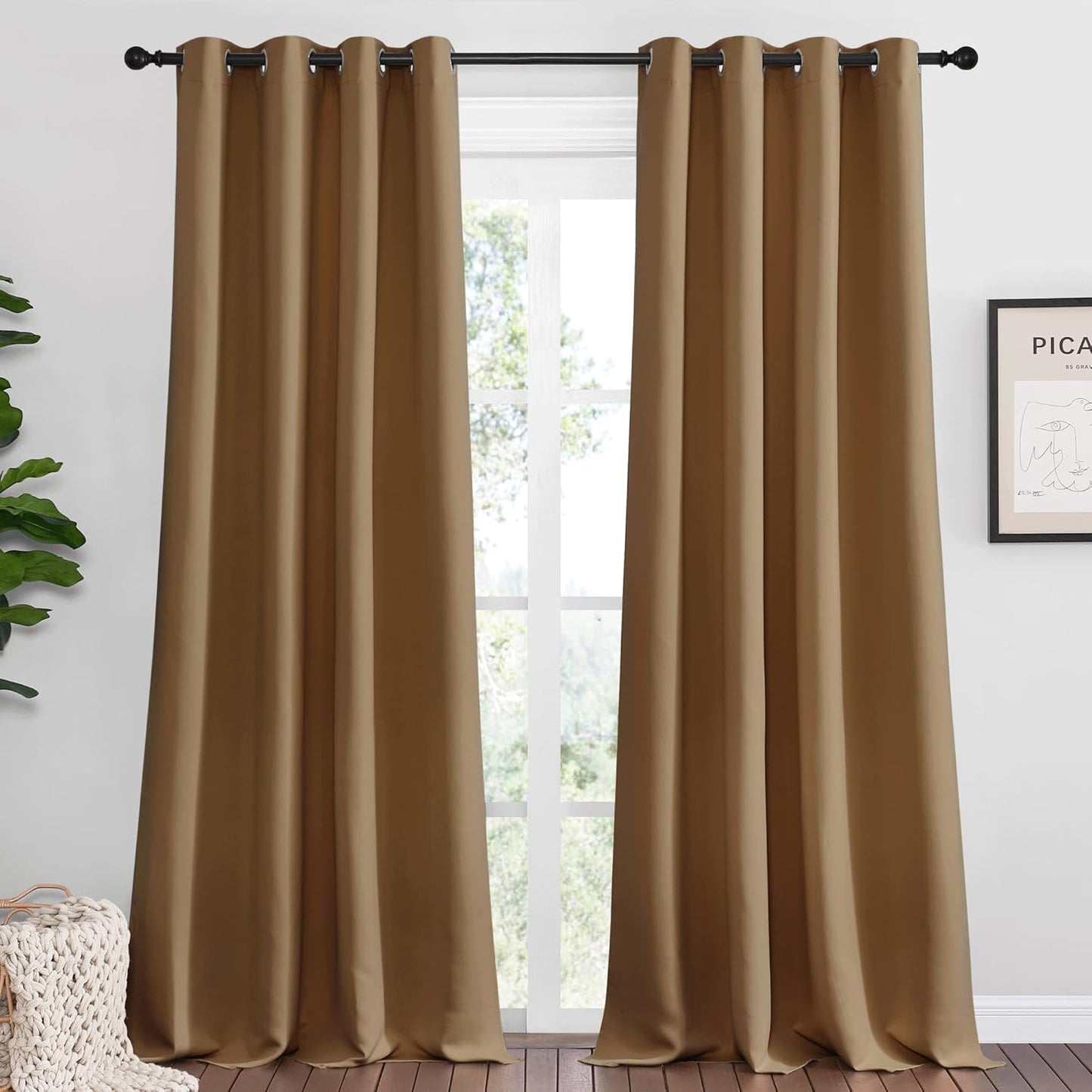 NICETOWN Blackout Curtains - 102-Inch Length, Noise-Reducing, 2 Panels in Gold Brown | W55 x L102 for Luxury Decor
