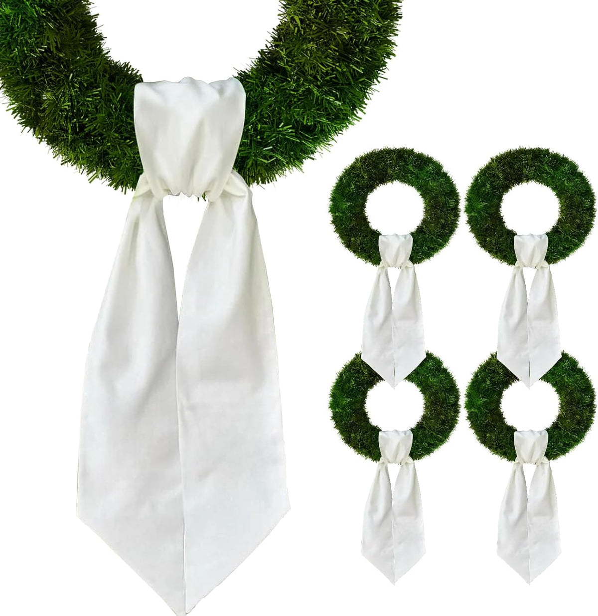 Skiennix Christmas Wreath Sash - 4-Piece White Burlap Set for Holiday Decor & Celebrations