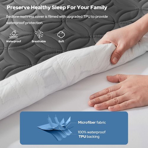 BEDLORE Waterproof Mattress Protector - Twin XL Deep Pocket Pad for 6"-15" Depth | Soft, Breathable Gray Cover