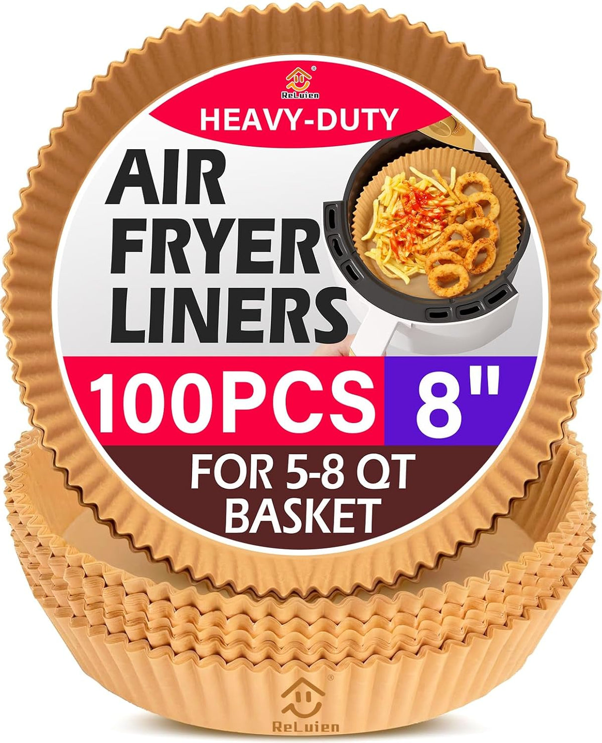 Air Fryer Paper Liners - 100PCS Non-Stick Parchment Liners for 5-8QT Air Fryers | 8 Inch Round