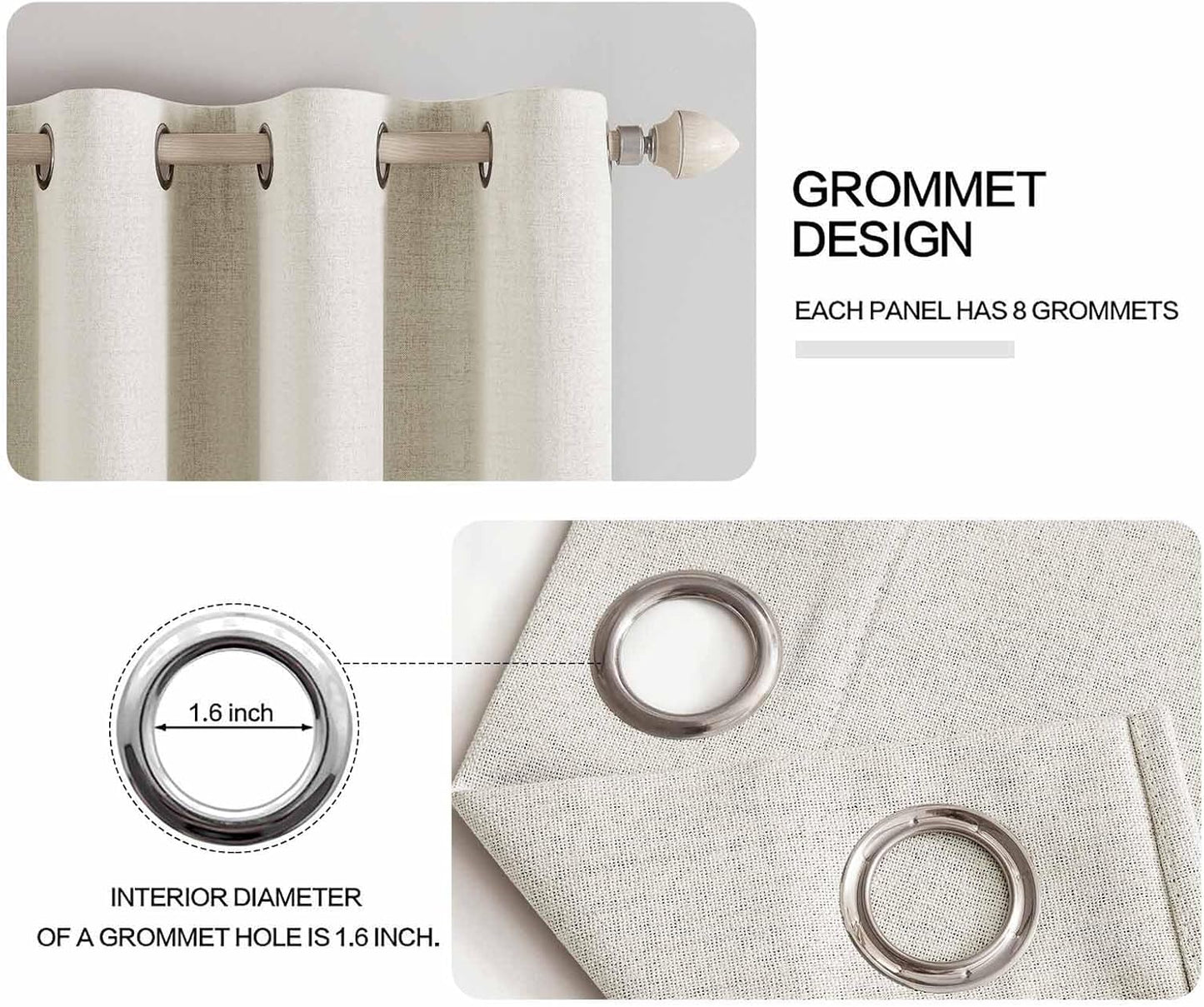 MIULEE Linen Texture Curtains - 100% Blackout Thermal Insulated Drapes | Beige, 52x96 Inch (2 Panels)
