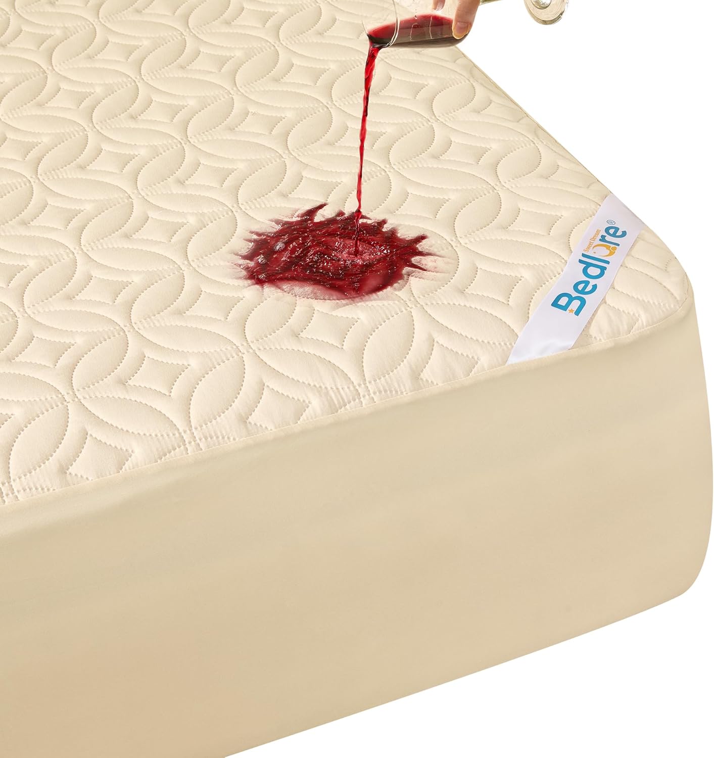 BEDLORE Waterproof Mattress Protector - Noiseless Queen Size Pad with Deep Pocket 6"-18" Depth - Soft & Washable Beige Cover