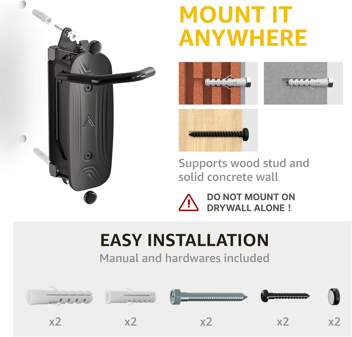 monTEK Swivel Bike Wall Mount - Space-Saving Vertical Bike Rack | Holds Up to 66lbs, Easy Installation, 4 Pack