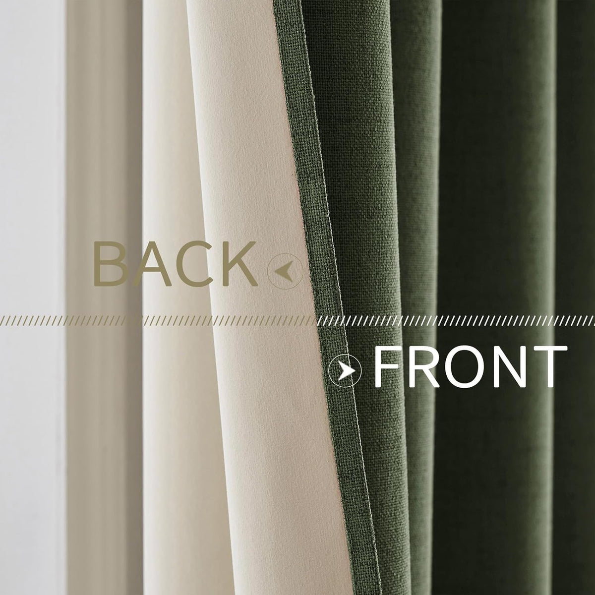 MIULEE 100% Blackout Linen Textured Curtains - Olive Green Thermal Insulated Drapes | 52 x 45 Inch (2 Panels)