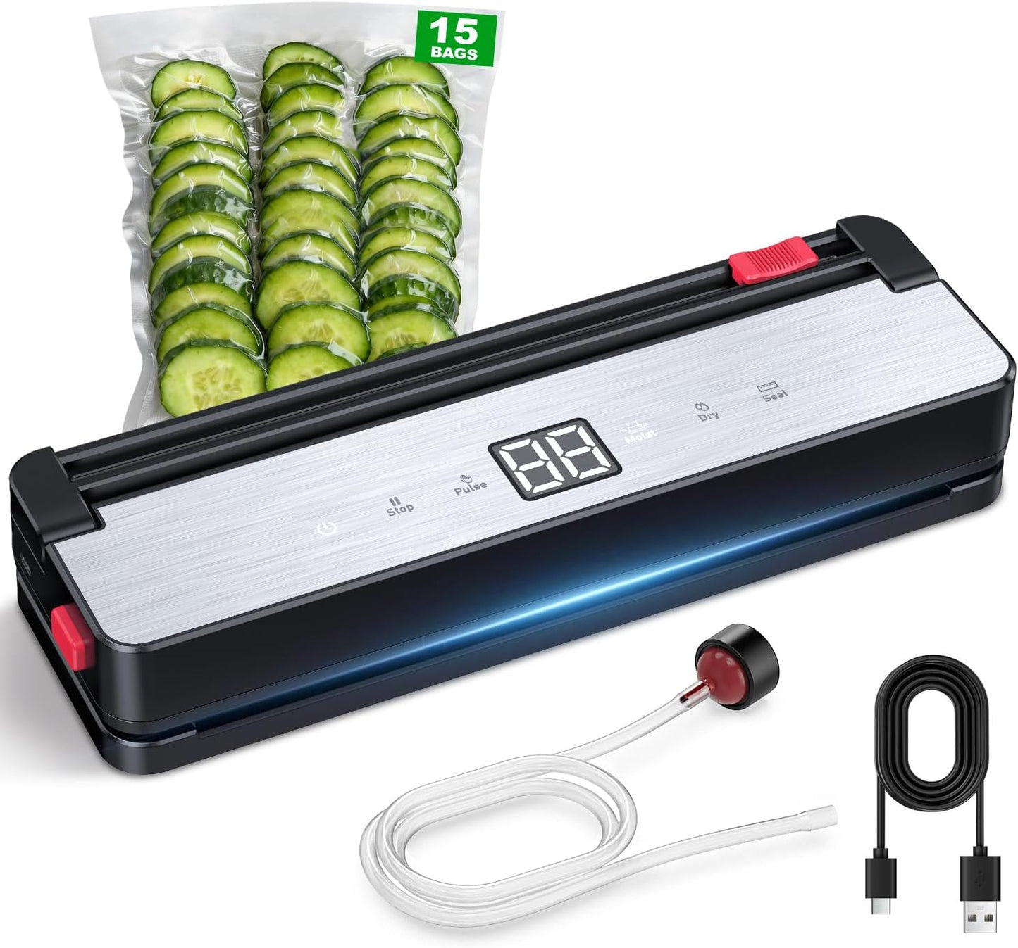 Skiennix Portable Vacuum Sealer - 75kPa Suction for Food Storage | 4000mAh Rechargeable Battery, Dry & Moist Modes