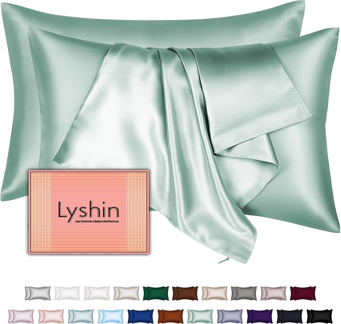 Mulberry Silk Pillowcases by Skiennix - King Size 2-Pack | Hidden Zipper, Soft & Breathable, Sage Green