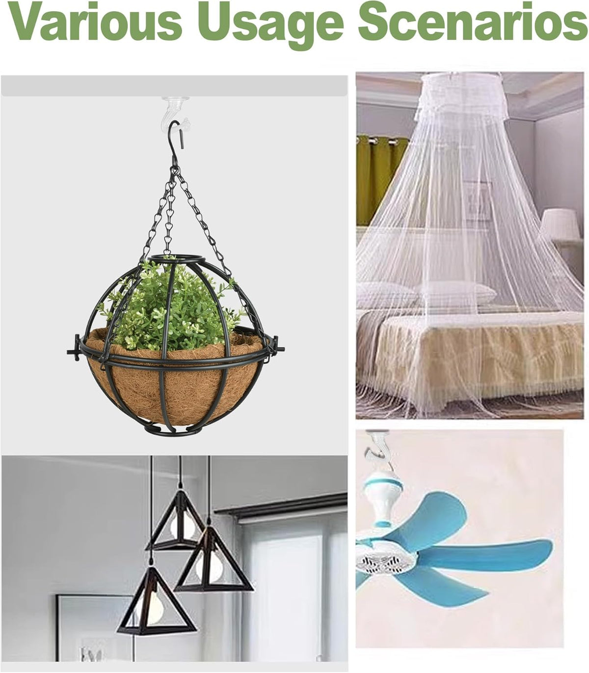 Aidoclip Ceiling Hooks - 6 Pcs Heavy-Duty Metal Plant Hangers for Indoor/Outdoor Use | Small Size