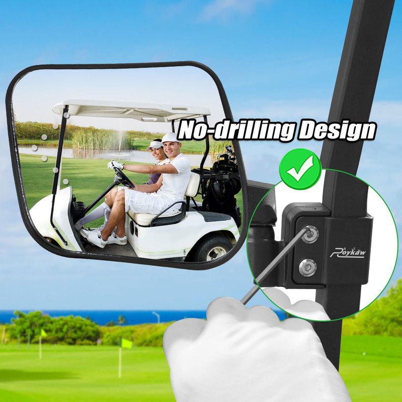 Roykaw Golf Cart No Drilling Folding Side Rear view Mirror Compatible with LED Turn Signal Light,Universal for EZGO Club Car Yamaha Golf Cart, 3 Pieces No Drill Bracket