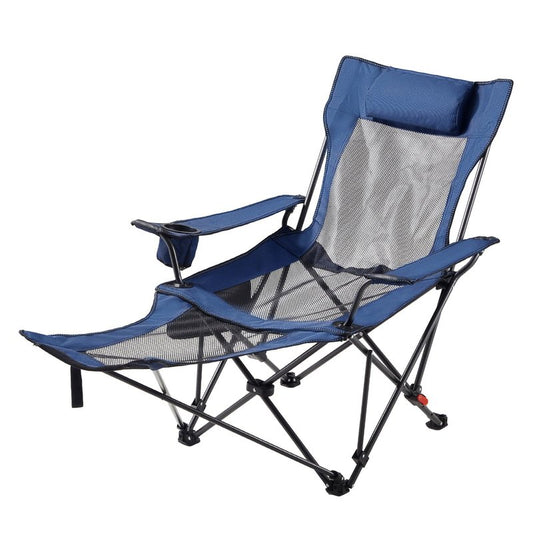 VEVOR 2-in-1 Reclining Camping Chair with Footrest for Adults, 4 Adjustable Positions, Portable Folding Lounger, Lightweight Mesh Beach Chair Supports 220lbs, Heavy Duty Camp Chairs Outdoor, Blue