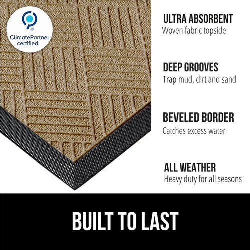 GORILLA GRIP Waterproof All-Season Doormat - Natural Rubber, Stain & Fade Resistant | 29x17, Beige Diamond