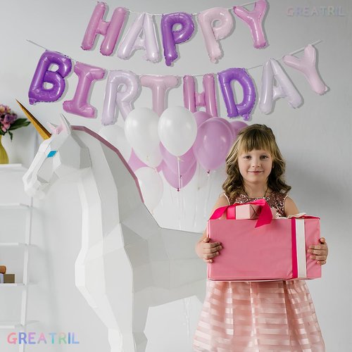 GREATRIL Iridescent Party Streamers Backdrop - Purple & Pink Banner for Stunning Party Decorations