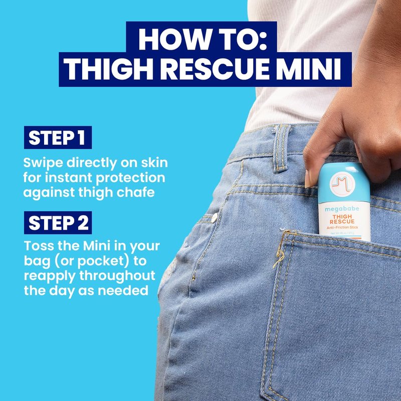 Megababe Thigh Rescue Anti-Chafe Stick Mini | Travel size, great for on-the-go | Prevents skin chafe & irritation | Thighs, arms, bra-lines & more | 0.81 oz (Pack of 1)
