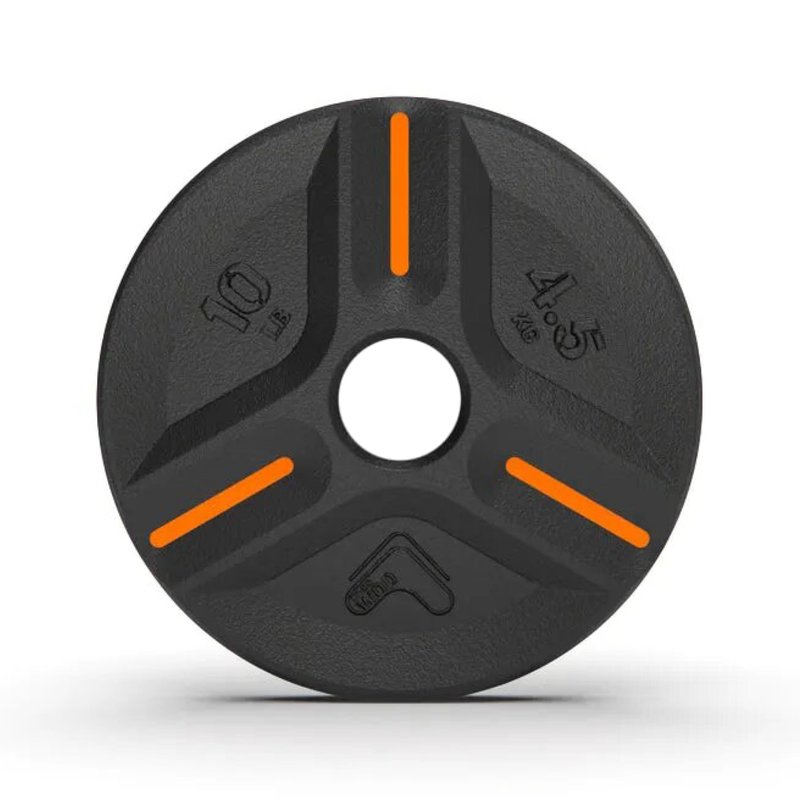 TRIBE WOD Cast Iron Plate Weights, OLIUS Barbell Plates - Gym Weights for Men and Women, Cast Iron Plate Weights 1 of 2, Rubber and Steel Weights for Lifting (10 Lbs) (1 Plate)