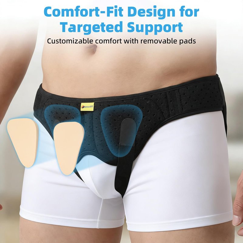 Tenbon Inguinal Hernia Belt for Men & Women - Adjustable Bilateral/Double Inguinal, Groin Hernia Support Truss for Pre & Post Surgery with 2 Removable Pads, Breathable & Discreet Wear Under Clothes (Medium)