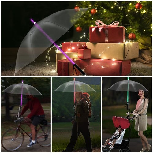 BESTKEE Lightsaber Umbrella LED Light up Golf Umbrellas with 7 Color Changing On The Shaft/Built in Torch at Bottom,Birthday/Christmas Gifts for Men/Women/Kids(Transparent)