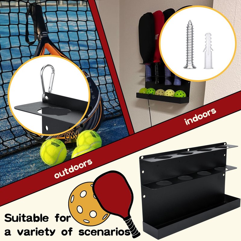 TOPOWN 2PCS Pickleball Paddles Rack/BallRack – Holds 8 Paddles and 8 Balls Pickleball Rack for Fence and Wall Heavy-Duty Steel Pickleball Paddle Holder Pickleball Paddle Racks Outdoor