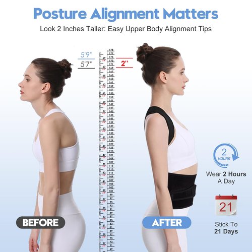 J.COXLOD Posture Corrector for Women and Men with Bionic System, Upgraded Back Brace, Adjustable Full Back Support, Shoulder Straightener, Neck, Upper and Lower Back Pain Relief M-Black-6