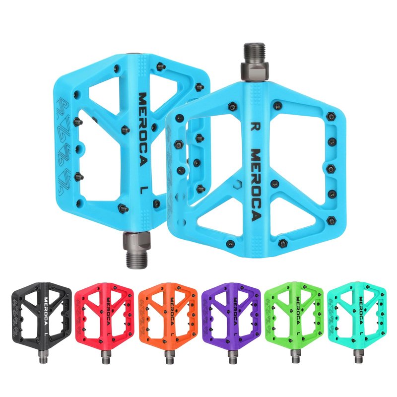 MEROCA Mountain Bike Nylon Pedals, Mountain Bike Pedals, Non-Slip Lightweight Nylon Fiber Bicycle Pedals (Blue)