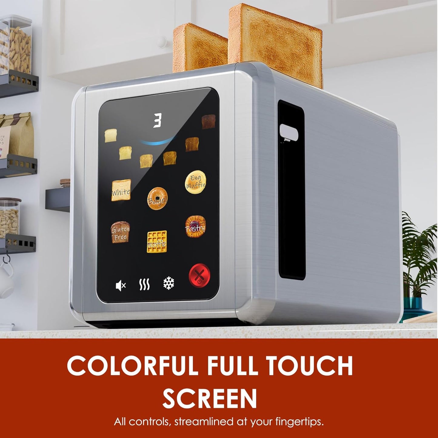 WHALL Touch Screen Toaster - 2 Slice Smart Toaster with Digital Timer & 6 Shade Settings | Silver