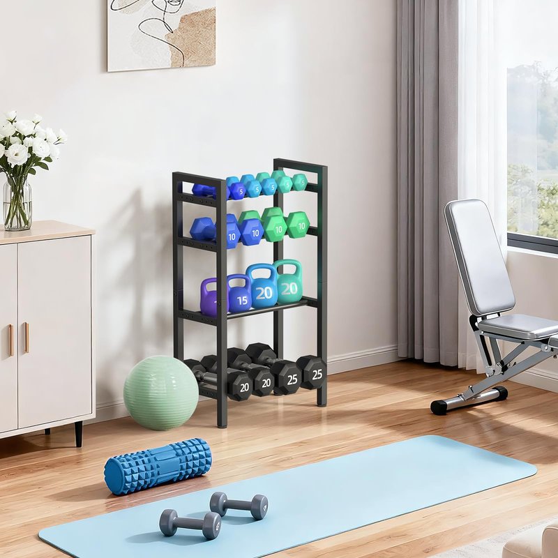 4 Tier Dumbbell Rack,Adjustable Weight Rack for Home Gym,Heavy Duty Weight Stand,800LBS Capacity Kettlebells Storage,Workout Equipment Organizer (Rack Only)