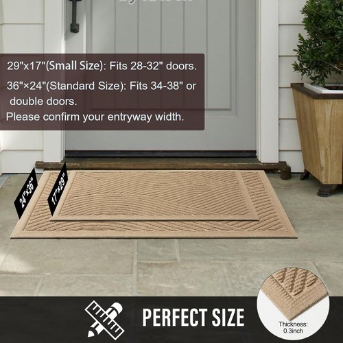 HIYARD Sturdy Front Door Mat - Absorbent, Non-Slip, Stain Resistant | 36x24 Beige Indoor/Outdoor Doormat