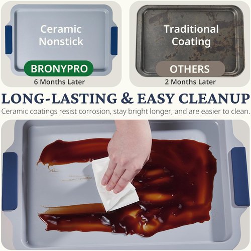 BRONYPRO Non-Stick Ceramic Baking Sheet Set - PFOA & PTFE Free Heavy-Duty Oven Trays | Navy, Set of 3