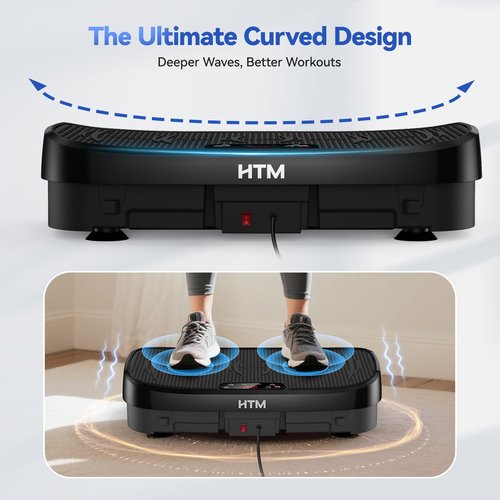 HTM Curved Vibration Plate Exercise Machine, Whole Body Shake Plate with 150W Motor & Resistance Band, 330lbs Weight Capacity, 120 Speeds, Low Noise Vibration Board for Weight Loss, Home Fitness