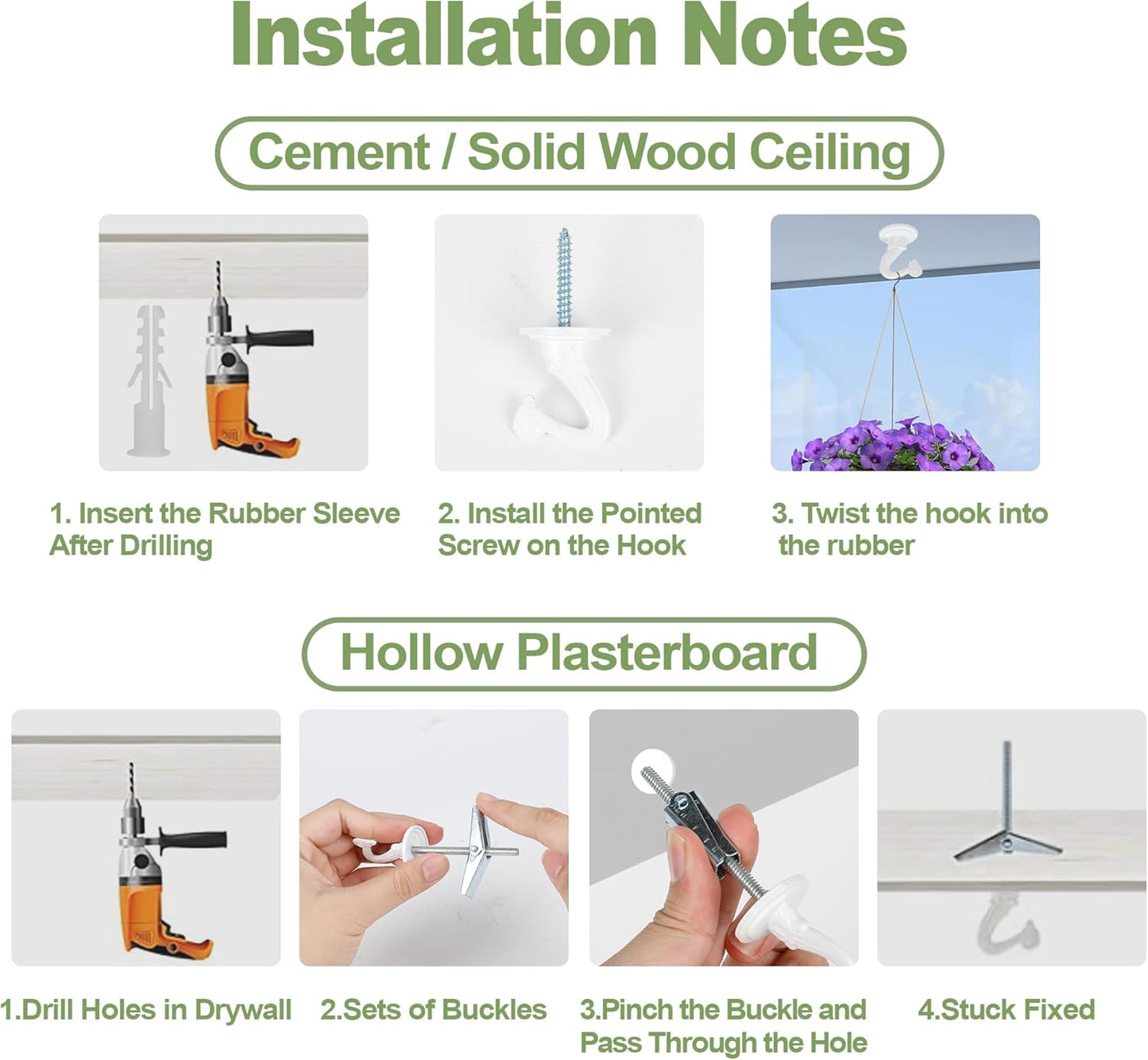 Aidoclip Ceiling Hooks - 6 Pcs Heavy-Duty Metal Plant Hangers for Indoor/Outdoor Use | Small Size