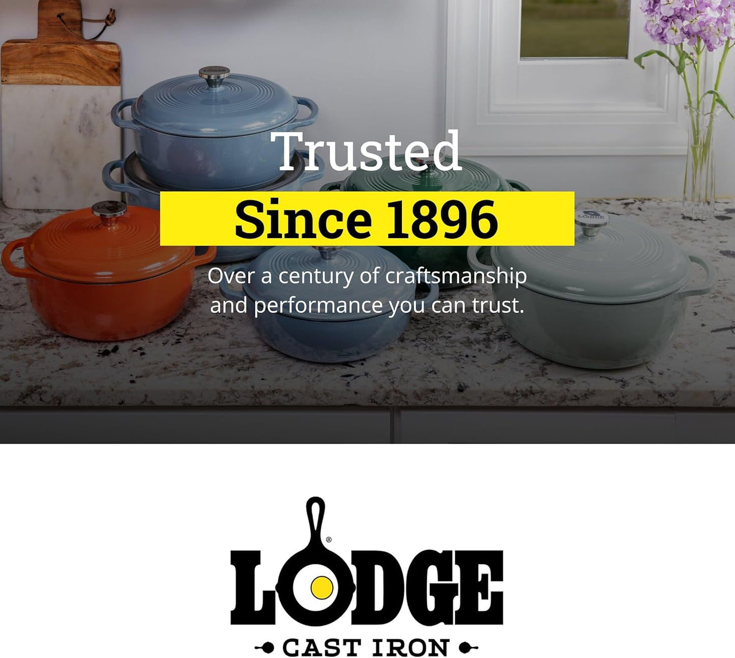 Lodge 3 Quart Enameled Cast Iron Dutch Oven - Dual Handles & Lid - Oven Safe to 500°F - Storm Blue