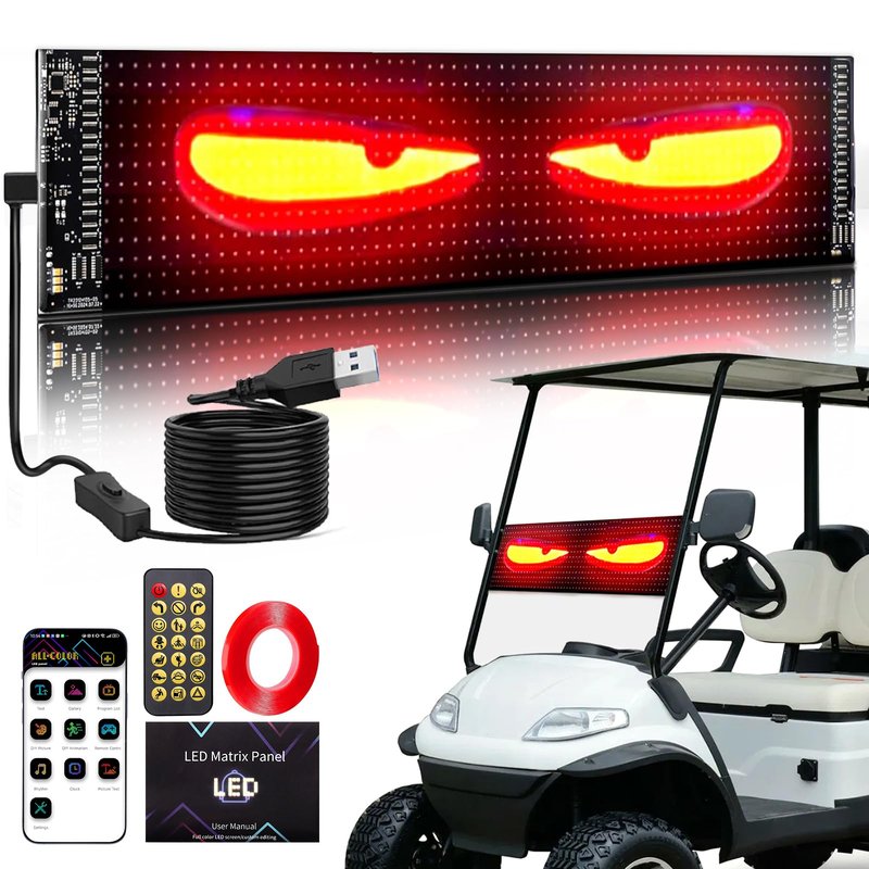 TOBWOLF Golf Cart Devil Eyes Light Sign, 23x5in Programmable Flexible Screen for Windshield with App Control, DIY Pattern Soft Screen LED Lights for Golf Car Trucks Festivals Decor