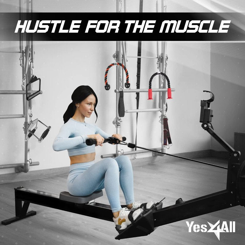 Yes4All Combo Double D Handle, Tricep Rope, Straight Bar & V Bar, Multi Cable Machine Accessories, Tricep Press Down & LAT Pulldown Attachments for Home Gym Set
