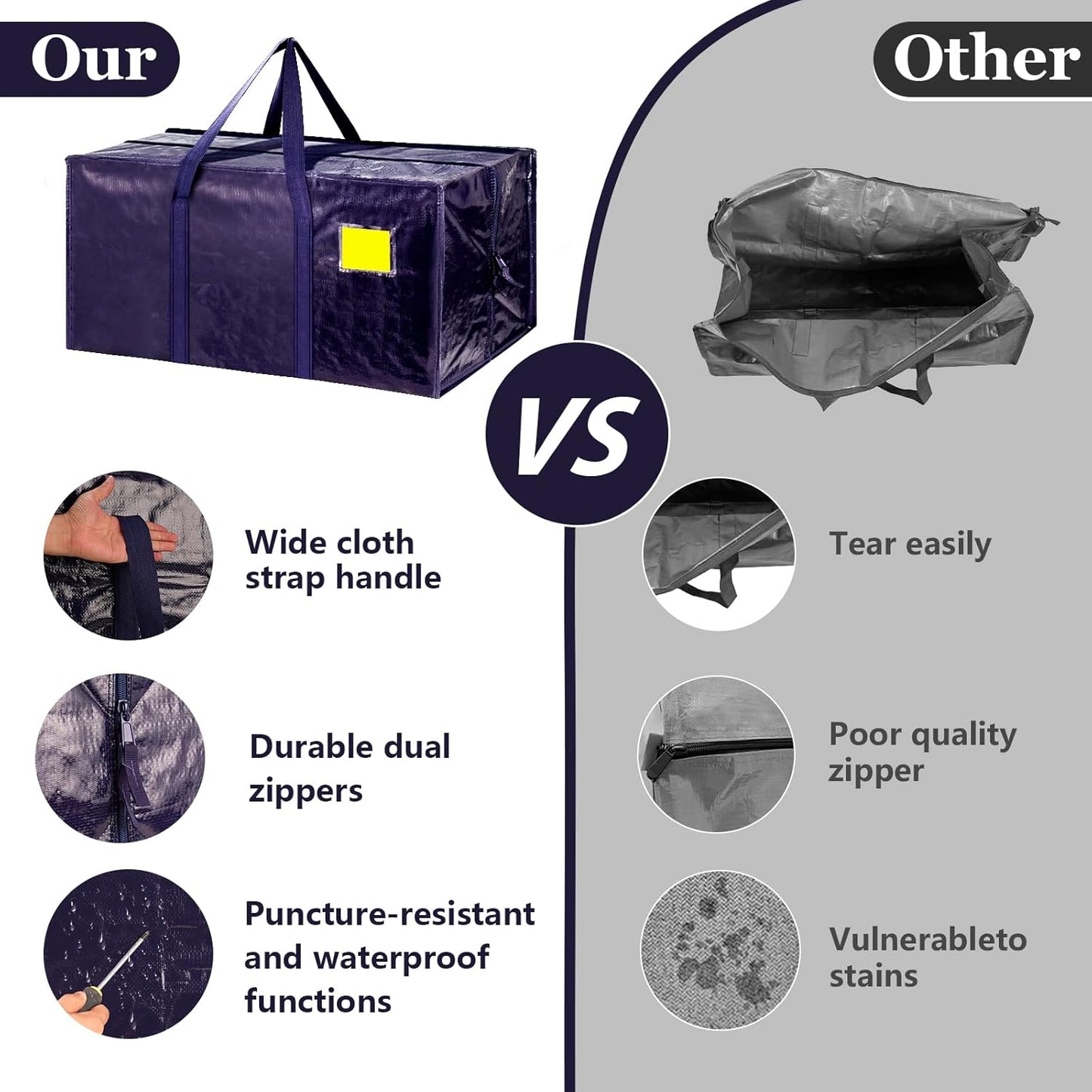 Skiennix 12 Pack Moving Bags - Extra Large 93L Heavy Duty Waterproof Storage Totes | Dark Blue