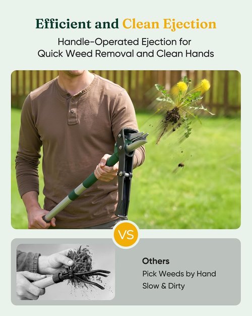 Grenebo Stand Up Weed Puller Tool - Heavy-Duty Claw Weeder with Eject Mechanism for Easy Weed Removal