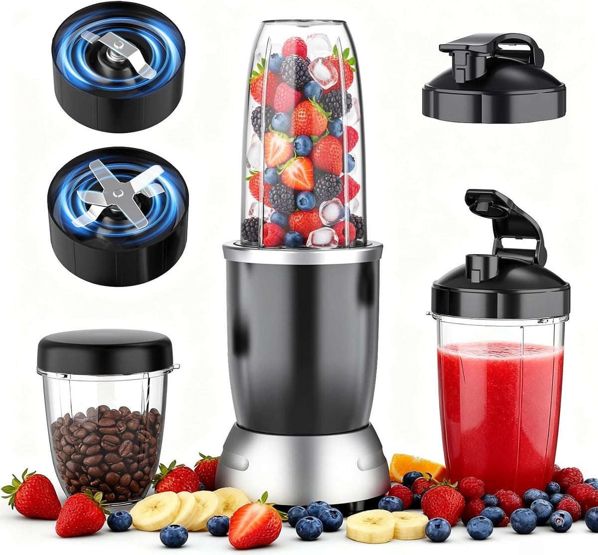 **Smoothie Blender | 25000 RPM Portable Blender for Smoothies with 37oz, 32oz, 23oz Cups & Lids**