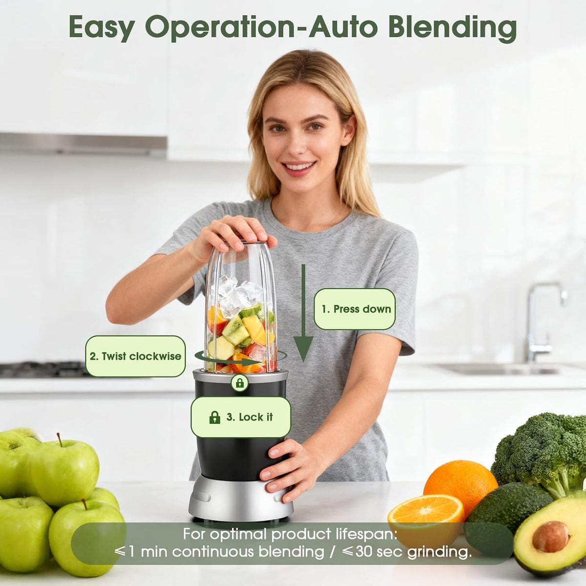 **Smoothie Blender | 25000 RPM Portable Blender for Smoothies with 37oz, 32oz, 23oz Cups & Lids**