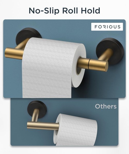 FORIOUS Toilet Paper Holder - Rustproof Stainless Steel Double Post Design | Brushed Gold & Matte Black Finish