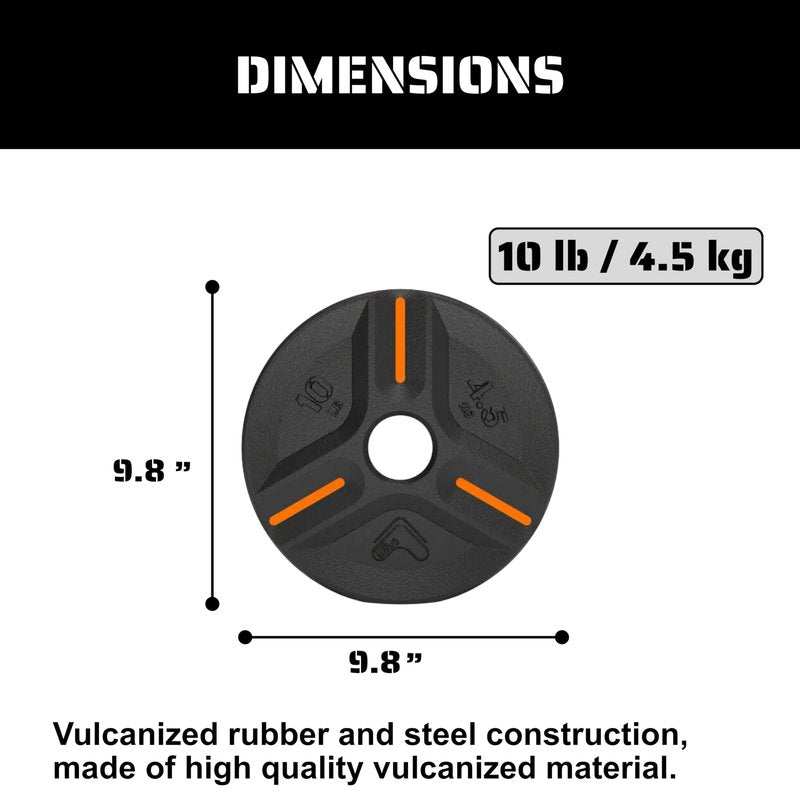 TRIBE WOD Cast Iron Plate Weights, OLIUS Barbell Plates - Gym Weights for Men and Women, Cast Iron Plate Weights 1 of 2, Rubber and Steel Weights for Lifting (10 Lbs) (1 Plate)