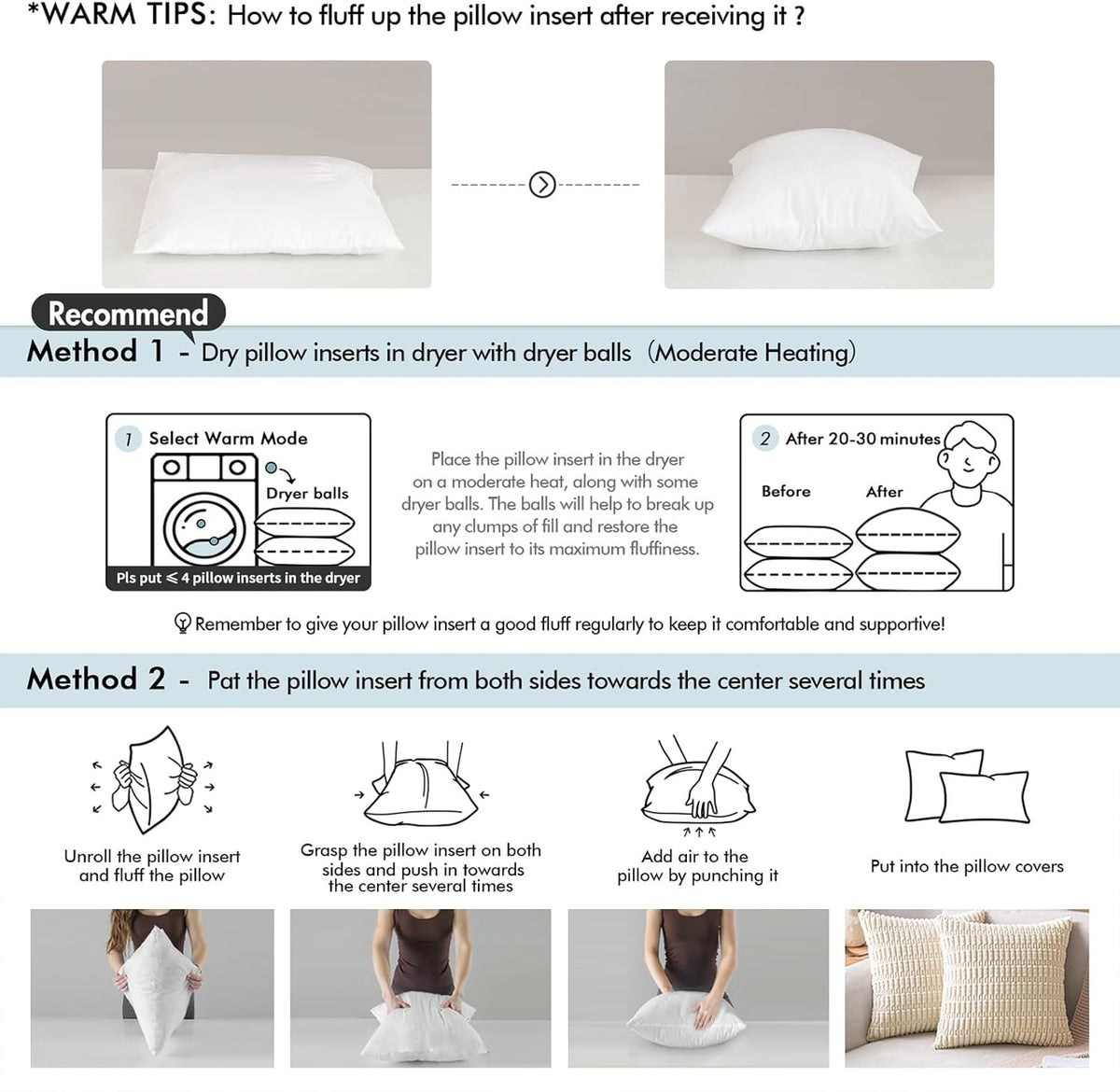 MIULEE Throw Pillow Inserts - Pack of 2 | 26x26 Inch | 100% Virgin Fiber Filling for Ultimate Comfort