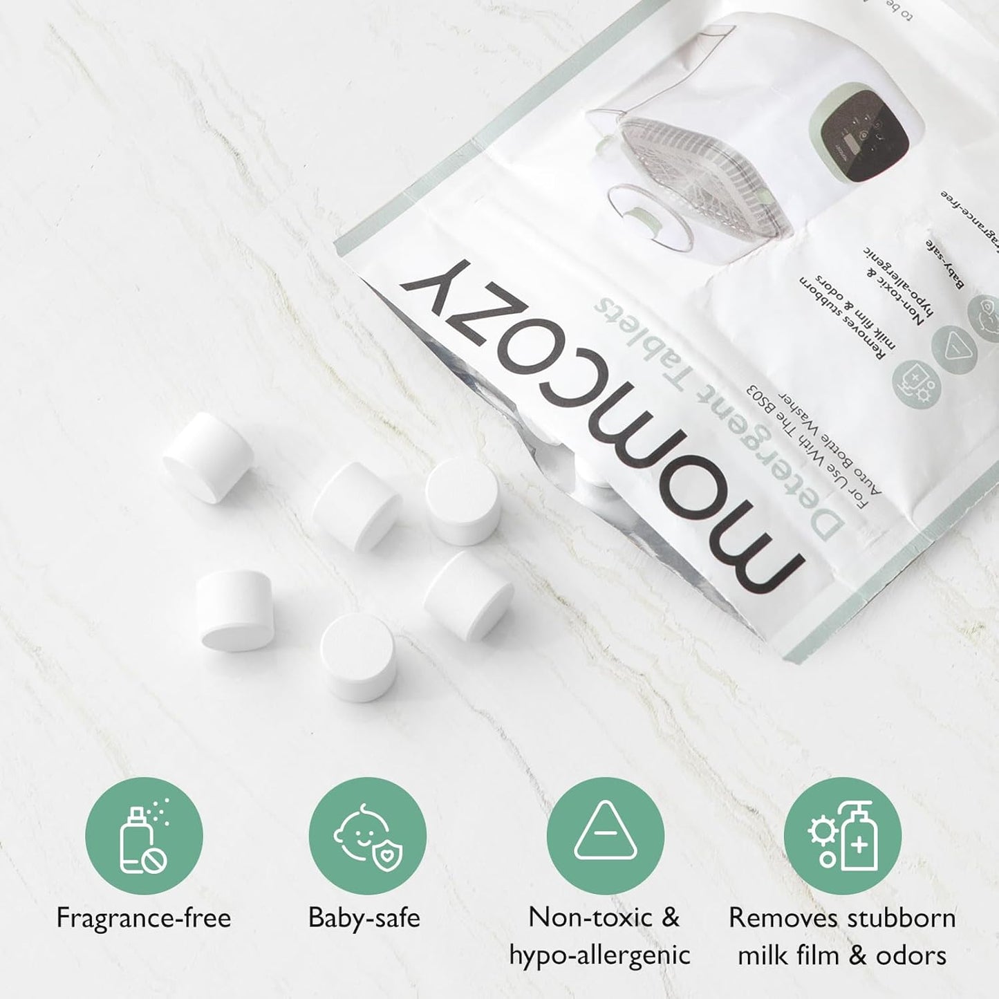 Momcozy Washing Block - 120 Detergent Tablets for KleanPal Pro Baby Bottle Washer